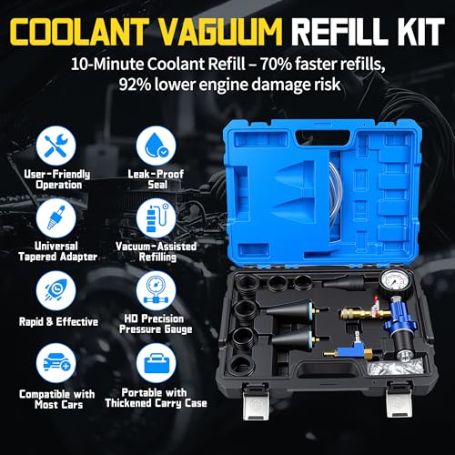 Kuntech Coolant Vacuum Refill Kit, Quick Airlift Coolant Refill Tool, Universal Adapters, Well-Sealed Cooling System Vacuum Purge & Refill Kit with Pressure Gauge for Most Vehicles