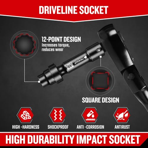 9-Piece 1/2'' Drive Driveline Limited Clearance Socket Set, 12-Point Metric Impact Swivel Socket Set, Cr-Mo Steel with Storage Case for Automotive & Industrial - size: 9 PCS