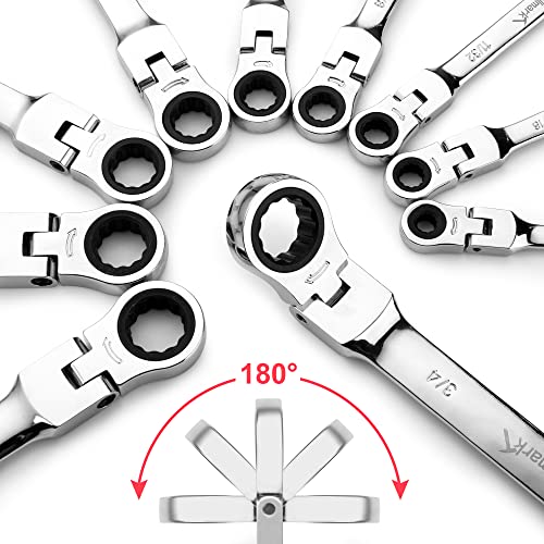 Towallmark 20-Piece Ratcheting Combination Wrench Set, Combo Ratchet Wrenches Set, 72 Teeth, SAE 1/4-3/4"& Metric 6-19mm, Chrome Vanadium Steel with Storage Bag
