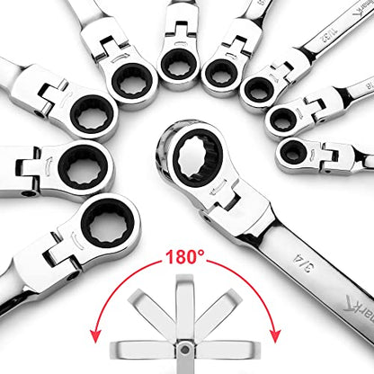 Towallmark 20-Piece Ratcheting Combination Wrench Set, Combo Ratchet Wrenches Set, 72 Teeth, SAE 1/4-3/4"& Metric 6-19mm, Chrome Vanadium Steel with Storage Bag
