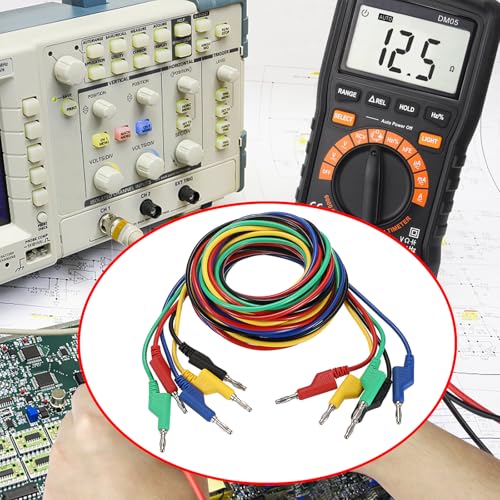 Sumnacon 5Pcs Banana to Banana Plug Test Lead, 4mm Stackable Banana Plug Wire Test Cable Lead for Multimeter, Electrical Test Wire 1000V/15A 9.8 Ft/3M - size: 3 m