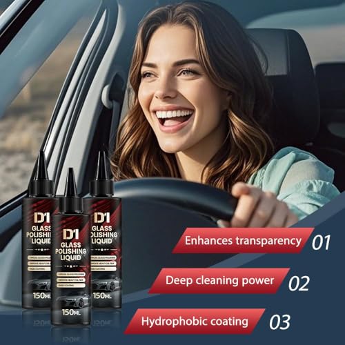 D1 Glass Polishing Liquid, 2025 New Car Glass Oil Film Remover and Auto Scratch Repair Compound, Car Glasses Polishing Compound, Anti-Fog Hydrophobic Coating Spray with Sponge (black-1pcs) - color: Black-1pcs