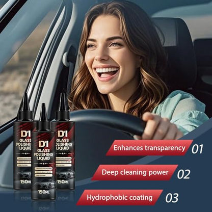 D1 Glass Polishing Liquid, 2025 New Car Glass Oil Film Remover and Auto Scratch Repair Compound, Car Glasses Polishing Compound, Anti-Fog Hydrophobic Coating Spray with Sponge (black-1pcs) - color: Black-1pcs