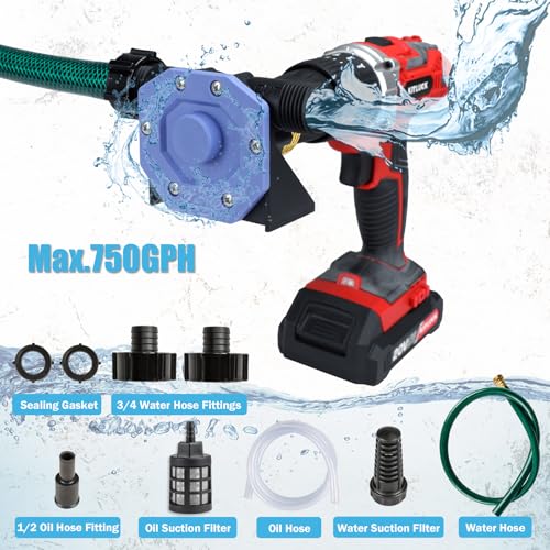 KITLUCK Hand Drill Pump, 750GPH Drill Powered Water Transfer Pump with Water Hose, Oil Tube and Adapter, Manual Water Pump for Drill, Small Self-Priming Electric Drill Pump for Water - color: Purple