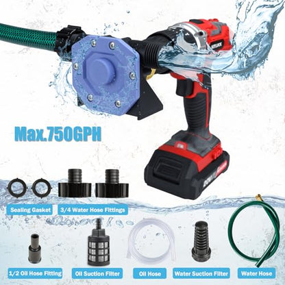 KITLUCK Hand Drill Pump, 750GPH Drill Powered Water Transfer Pump with Water Hose, Oil Tube and Adapter, Manual Water Pump for Drill, Small Self-Priming Electric Drill Pump for Water - color: Purple