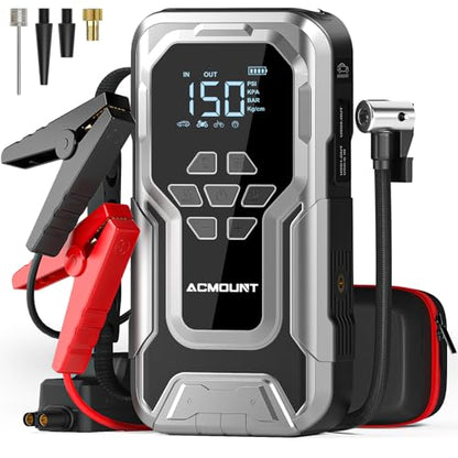 Acmount D18 Jump Starter with Air Compressor, 6000A Car Battery Jumper Starter Portable(All Gas/10.0L Diesel), 150PSI Tire Inflator Air Pump, 12V Jump Pack, 800LM Flashlight, Car Gift for Men
