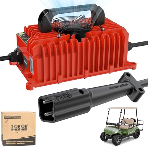 10L0L 48V 15A Golf Cart Battery Charger for Yamaha G29 Drive & Drive 2, 3-Pin Leaf Plug, Smart Charger for 48V Lead-Acid, Lithium and LiFeP04 Batteries, IP67 Waterproof - Red - color: Red
