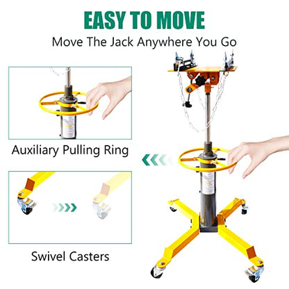 Transmission Jack, 1600 LBS Capacity Adjustable Height Hydraulic Transmission Jack, 2 Spring High Lift Vertical Telescoping Floor Jack Stand,360°Swivel Wheel W/Brakes (1600lbs, Yellow) (Yellow) - color: Yellow