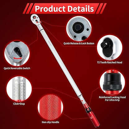 Hairich 3/4-Inch Drive Click Torque Wrench, 48 tooth 100-700ft.lb/136-949Nm | Professional Inch Pound Torque Wrench, for Maintenance Tool and Product Assembly - size: 100-700 FT.LB