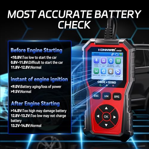 KONNWEI OBD2 Scanner Diagnostic Tool KW330, Check Engine Code Reader with Battery Voltage Test, Live Datastream, Freeze Frame, Car Scanner Diagnostic Tool for All OBDII Car Since 1996