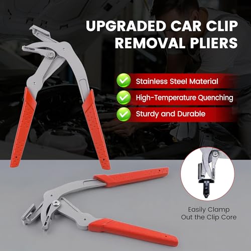 Car Clip Pliers, Professional Auto Trim Removal Tool Ergonomic Panel Clip Pliers for Automotive Plastic Fasteners, Push Pin & Door Clip Removal, Rust-Resistant Alloy Steel for Damage-Free Disassembly - color: Red