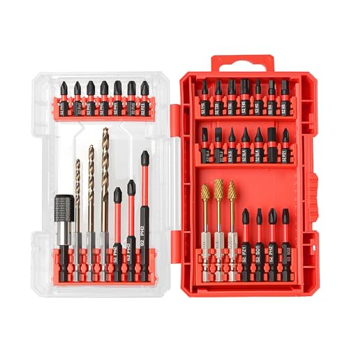 35Pcs Impact Drill and Driver Bit Set with a Storage Case | 28 Magnetic Screwdriver Bits, 3 Hex HSS Drill Bits, 3 Burrs, Magnetic Quick Change Chuck, for Power Screwdrivers - style: 28 Screwdriver Bits, 3 Drill Bits, 3 Burrs,1 Change Chuck