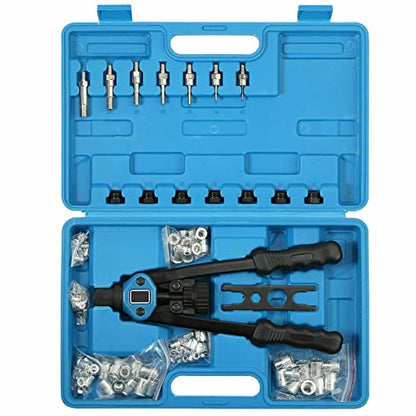 Hand Rivet Nut Tool, 13” Long Handles Hand Riveter Rivnut Tool Kit with 7 Pcs Metric Mandrels and 110 Pcs Rivet Nuts from M3 to M12 - size: 13" Hand Riveter + 110pcs Metirc Assortment