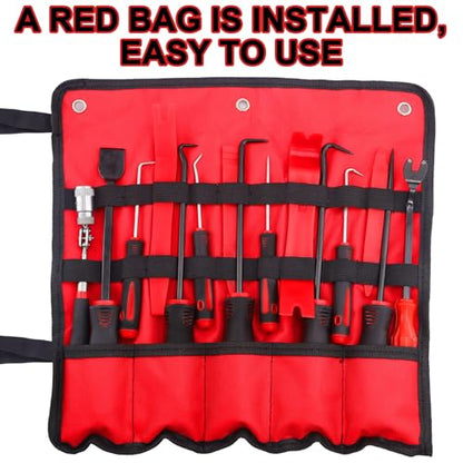 KEZE 15Pcs Carbon Steel Precision Pick & Hook and Trim Removal Tool Set with Scraper and Magnetic Telescoping Tool Kit for Remove Automotive Electronics Maintenance Hoses Gasket Hand Pick Up Tools | With Scraper, Magnetic Telescoping Tool Kit, For Automot