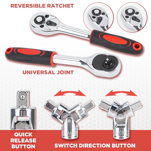 CARTMAN 53PCS 1/4 in Drive Socket Ratchet Wrench Tool Set with Bits&Case | auto repair, home maintenance, garage, DIY, metric sockets, ratchet wrench, bit socket set, extension bar, storage case - style: 53 Piece