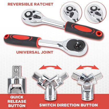 CARTMAN 53PCS 1/4 in Drive Socket Ratchet Wrench Tool Set with Bits&Case | auto repair, home maintenance, garage, DIY, metric sockets, ratchet wrench, bit socket set, extension bar, storage case - style: 53 Piece