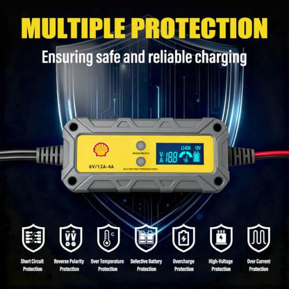 Shell Car Battery Charger 6V/12V- Smart Battery Charger 4A/1A with LCD Display, Automatic Lithium & Lead-Acid Tickle Charger Maintainer & Desulfator for Car Motorcycle Lawn Mower Boat Deep Cycle