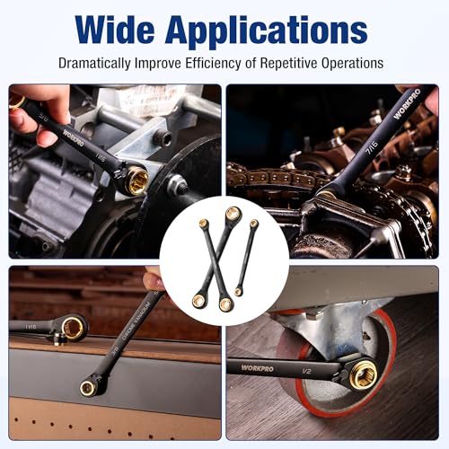 WORKPRO 3-Piece 4-in-1 Reversible Ratcheting Wrench Set, 12 Sizes in 3 Wrenches (1/4"-3/4"), SAE, Anti-Slip, Double Box End, 72-Tooth, CR-V, 6-Point, with Storage Bag - for Repair & Maintenance - style: SAE