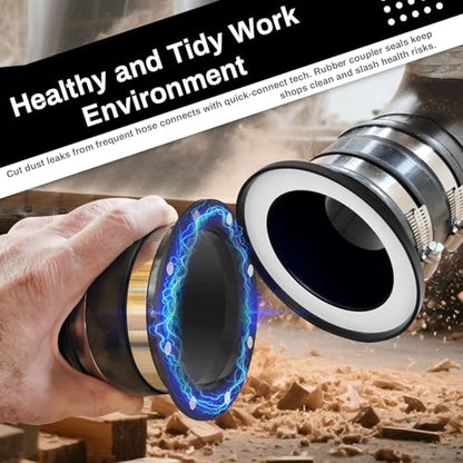 Magnetic Dust Collection Fittings 7-pack for 4" Shop Vac Hoses | Quickly Switch Hoses Between Woodworking Machines, Neodymium Magnet - size: 4" Magnetic Starter Kit 7-Pack