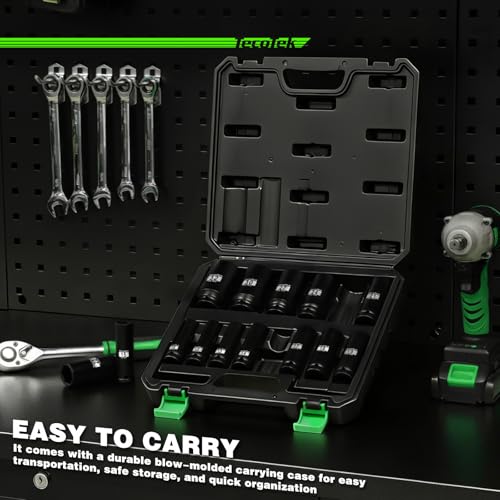 TecoTek 14PCS 1/2" Deep Drive Impact Socket Set, 6-Point, Metric (10mm-32mm), CR-MO Steel, With a Storage Case - size: 0.394-1.260 inches (14 Pieces)