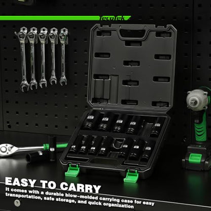 TecoTek 14PCS 1/2" Deep Drive Impact Socket Set, 6-Point, Metric (10mm-32mm), CR-MO Steel, With a Storage Case - size: 0.394-1.260 inches (14 Pieces)