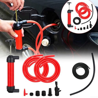 Manual Siphon Pump Kit for Car Fuel Oil Transfer, Portable Hand Air Pump with Hoses and Nozzle for Automotive Brake Antifreeze Fluid, Gas Diesel Water Extraction Tool