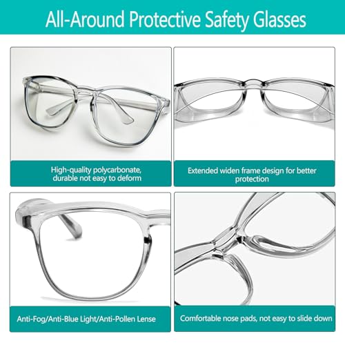 Feaglo Safety Glasses, Anti Fog Safety Goggles for Women Men, Blue Light Blocking Stylish Eye Protection Glasses Side Shield - color: Black+grey+leopard
