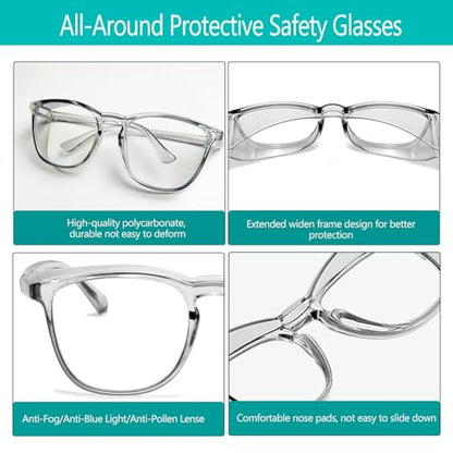 Feaglo Safety Glasses, Anti Fog Safety Goggles for Women Men, Blue Light Blocking Stylish Eye Protection Glasses Side Shield - color: Black+grey+leopard