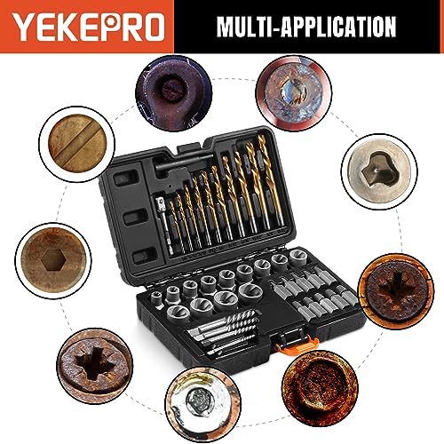40 Pcs Bolt & Screw Extractor Set with Left Hand Cobalt Drill Bit Set, Easy Out Broken Stripped Screw Removal Tool for Damaged, Frozen, Studs, Rusted, Rounded-Off Bolts, Nuts & Screws, T15139 - size: 40-Piece Bolt & Screw Extractor Set