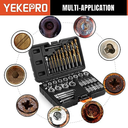 40 Pcs Bolt & Screw Extractor Set with Left Hand Cobalt Drill Bit Set, Easy Out Broken Stripped Screw Removal Tool for Damaged, Frozen, Studs, Rusted, Rounded-Off Bolts, Nuts & Screws, T15139 - size: 40-Piece Bolt & Screw Extractor Set