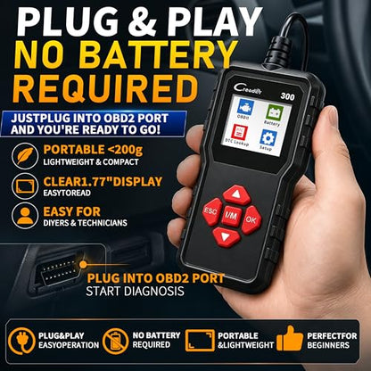 LAUNCH Creader 300 OBD2 Code Reader, Diagnostic Scanner with Battery Test | Full 10 OBDII Modes, Read & Clear DTCs, Live Data, VIN, Freeze Frame & I/M Readiness