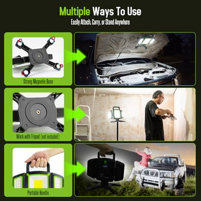 SYLSTAR 30W Rechargeable LED Work Light, 3000LM Magnetic, 5 Modes, 360 Rotatable & Foldable, Waterproof for Garage, Job Site, Camping, Car Repairing - color: Green