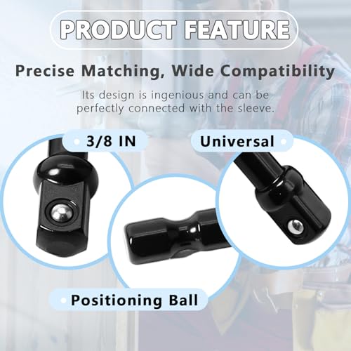 3/8" Square Socket Bit Adapter & Hex Impact Socket Bits, 20 Pack | 1/4 Hex Shank, Black, For Drills, Drivers, Impact Wrenches, Automotive DIY Repairs - size: 3/8"