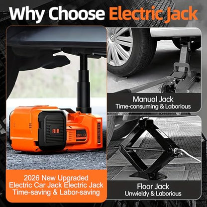 Car Jack Electric Hydraulic Jack 5Ton 155-450mm LCD Display 3in1 Lift Inflator LED Light 12V Portable Outdoor Home Emergency Tire Change Roadside Rescue Tool for Sedan SUV Truck - size: 5T-LCD Meter-Jack+Pump+Light