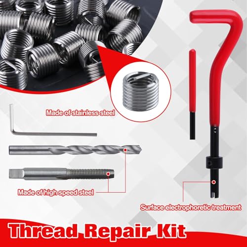 30 Piece M8x1.25 Thread Repair Kit, Metric Thread Repair Insert Kit with HSS Drill Bits Threads Inserts Taps Breakoff Installation Tools, Portable Rethreading Tool for Auto Repairing - size: M8 x 1.25mm