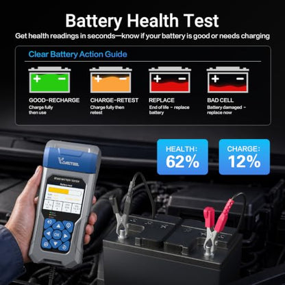 Car Battery Tester with Printer VDIAGTOOL BT600, 6V 12V 24V Automotive Load Tester for Lead-Acid & Lithium, Auto Alternator Starter Charging System Analyzer for Car Truck Motorcycle (3 Paper Rolls)