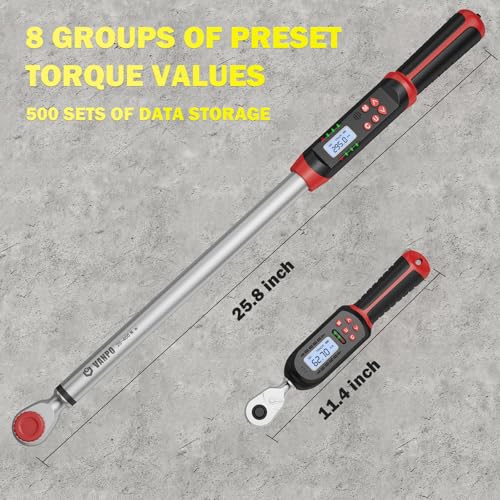 VANPO 3/8" & 1/2" Digital Torque Wrench Set, 3.1-62.7Ft.lb+14.7-295Ft.lb | 4.2-85Nm+20-400Nm, ±2% Accuracy, Preset Value, Buzzer & LED Indicator, Data Storage, for Car, Motorcycle, Truck, RV & Towing - size: 3/8-Inch & 1/2-Inch(3.1-62.7Ft.lb/& 4.7-295Ft.l
