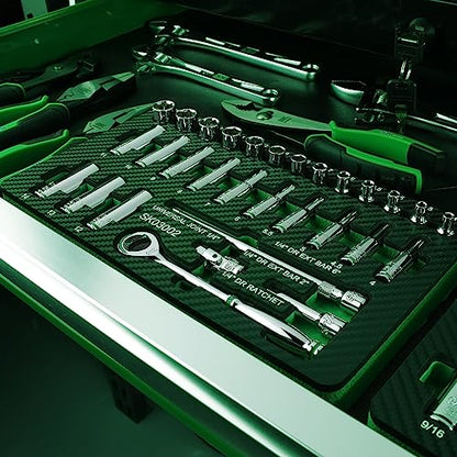 SK 1/4" Drive Socket Set with 160-P Ratchet, 30-Piece Metric Sockets | SuperKrome Finish, Premium CR-V Steel, Heat Treated, with EVA Foam Tool Organizer - size: 30PC