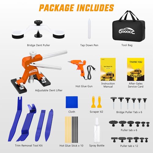 GOOACC 45 PCS Car Dent Puller Paintless Dent Repair Kit Trim Removal Tool | Adjustable Lifter White Bridge Pullers Glue Gun & Stick Auto for Car Refrigerator Dents Hail Damage Door Body Ding - color: 45PCS Dent Puller Kit