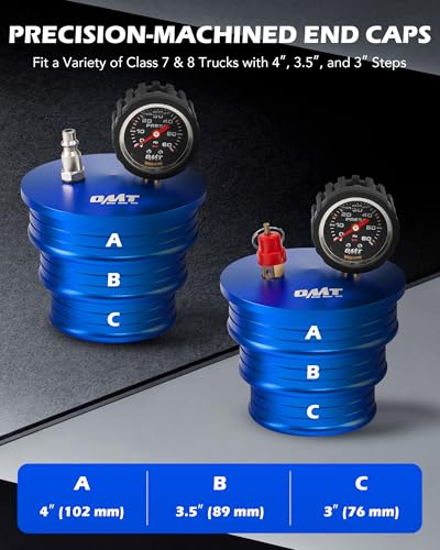 Orion Motor Tech Charge Air Cooler CAC Boost Leak Tester with 4" 3.5" 3" Billet End Caps, Aluminum CAC Pressure Tester with 150 psi Regulator Extension Line US & EU Air Fittings for Class 7 & 8 Trucks
