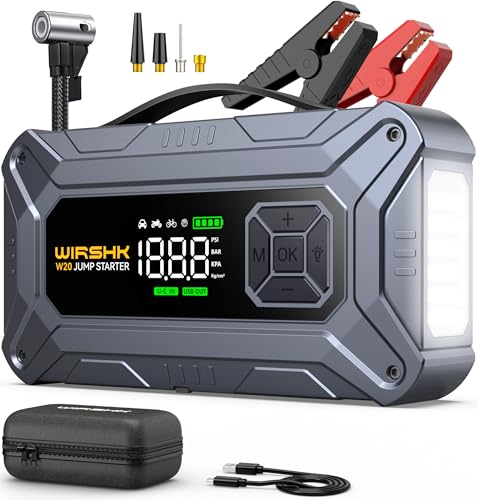 8000A Jump Starter with Air Compressor, 160PSI, 12V | 8000A battery booster and 160PSI tire inflator for roadside emergencies, road trips and camping - size: L-20