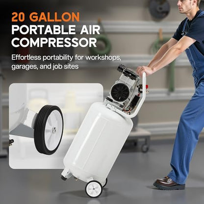 Albott 20 Gallon Electric Air Compressor, 1.8 HP Vertical Wheeled Tank | Oil-Free Air Compressor with Copper Motor 120 PSI Max Garage Air Supply Pneumatic Tool Tire Inflation Use - style: 20 Gal