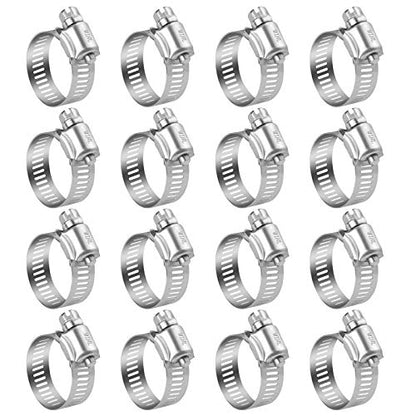 WINL Stainless Steel Hose Clamps - 16 Pack Worm Gear Drive Hose Clamps SAE 16 Clamping Range 3/4 Inch to 1-1/2 Inch (19mm-38mm) for Automotive Plumbing, 3/4'', 1'', 1 1/4'' Clamps - size: SAE#16 (3/4" ~ 1-1/2")
