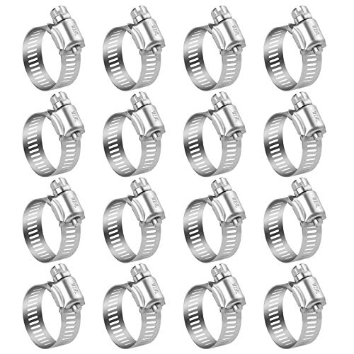 WINL Stainless Steel Hose Clamps - 16 Pack Worm Gear Drive Hose Clamps SAE 16 Clamping Range 3/4 Inch to 1-1/2 Inch (19mm-38mm) for Automotive Plumbing, 3/4'', 1'', 1 1/4'' Clamps - size: SAE#16 (3/4" ~ 1-1/2")