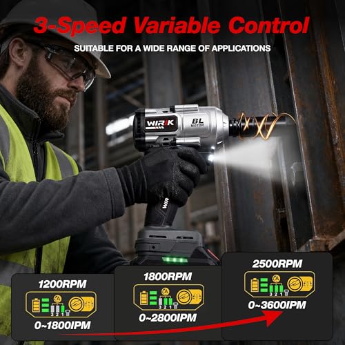 WIRIK Cordless Impact Wrench, 21V 1/2" Brushless High Torque Impact Gun | 1000N.m (737Ft-lbs) Breakaway Torque, 2x4.0Ah Batteries, Auto Stop, LED Light, 3 Modes & 5 Sockets for Truck, RV & Heavy Duty