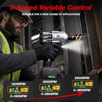 WIRIK Cordless Impact Wrench, 21V 1/2" Brushless High Torque Impact Gun | 1000N.m (737Ft-lbs) Breakaway Torque, 2x4.0Ah Batteries, Auto Stop, LED Light, 3 Modes & 5 Sockets for Truck, RV & Heavy Duty