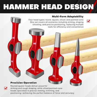 C&T 9 Piece Heavy Auto Body Repair Tool Hammer Dolly Set, Car Body Repair Tool Kit with Carrying Case, Hickory Handles,Fender Repair kit - size: 9PC