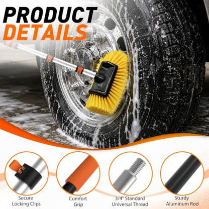 SISUPASSIE Car Wash Brush, 20FT Telescopic Car Wash Brush with Long Handle, 12-Inch Soft Bristle Car Cleaning Brush for Cleaning Car, RV, Truck, Boat, Solar Panels - size: 20FT