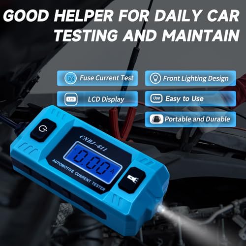 Automotive Circuit Fault Tester Car Fuse Tester 20A 48V High-Precision Automotive Current Tester Portable Car Fuse Checker with LCD Display, Front Lighting(Not Include Battery)