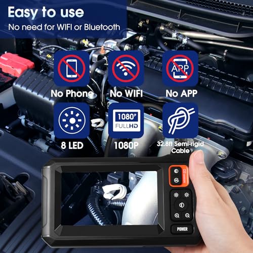 Endoscope Camera with Light, 4.3" Inspection Camera, 1920P HD Borescope Camera with 8 LED Lights, IP67 Waterproof Snake Sewer Camera, 32.8FT Semi-Rigid Cord Drain Pipe Camera Cool Gadgets Tool - size: 32.8FT, style: Single Lens